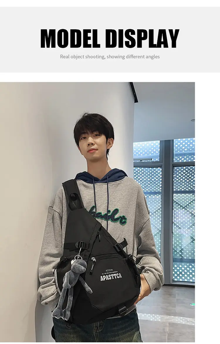 Japanese Tooling Men's Black Shoulder Bag with Toy Charm — feature 8