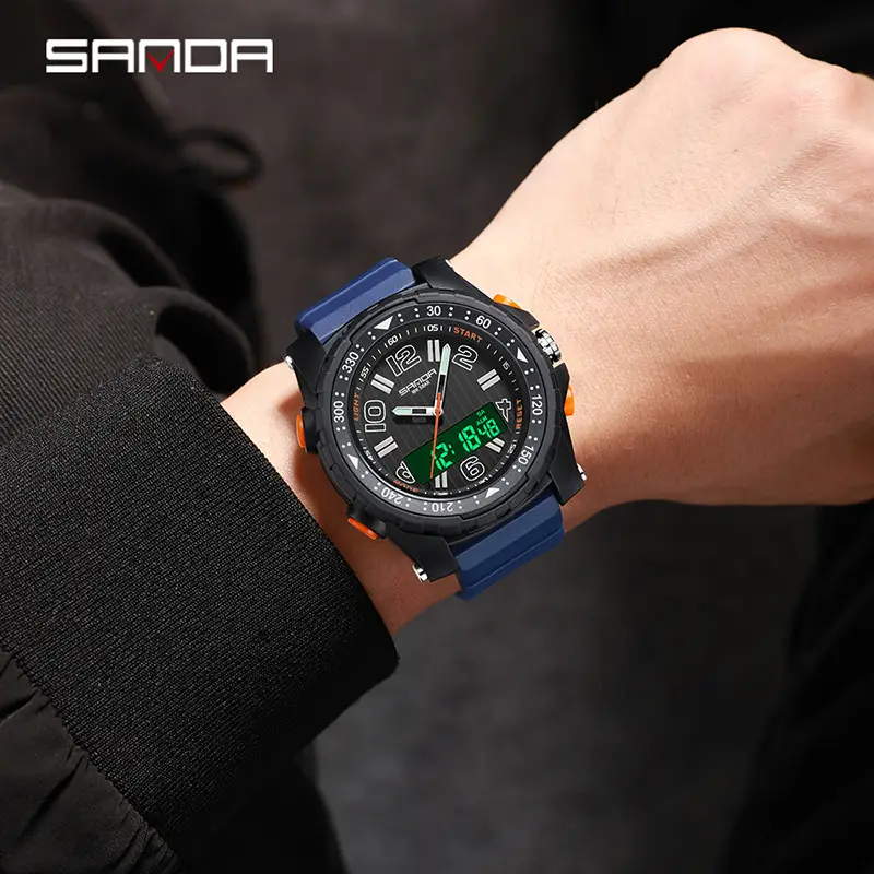 Sanda Digital Watch Orange Strap Waterproof Sports Watch - Image 9