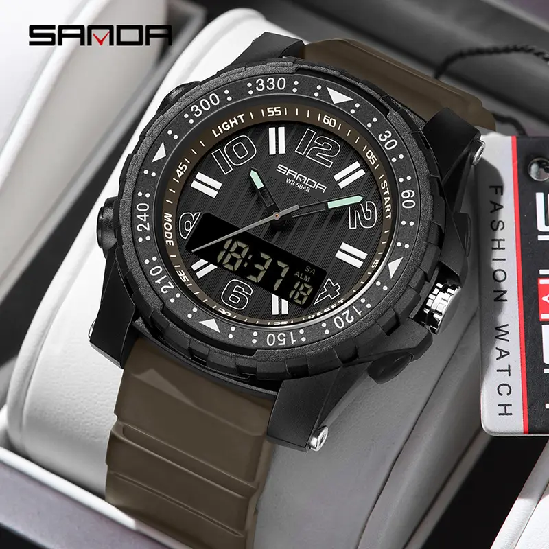 Sanda Digital Watch Orange Strap Waterproof Sports Watch - Image 2