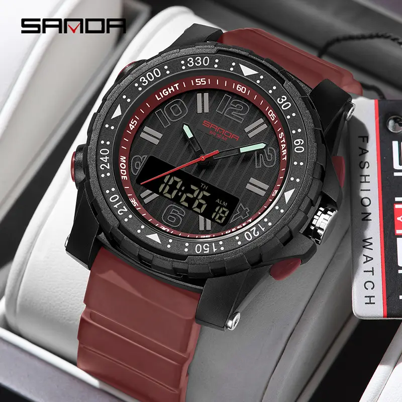 Sanda Digital Watch Orange Strap Waterproof Sports Watch - Image 3