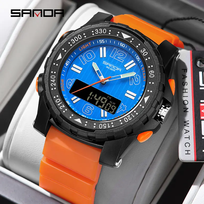 Sanda Digital Watch Orange Strap Waterproof Sports Watch - Image 6