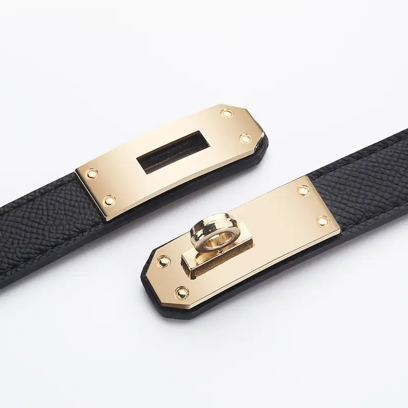 Women's Black Leather Belt with Gold Buckle - Image 18
