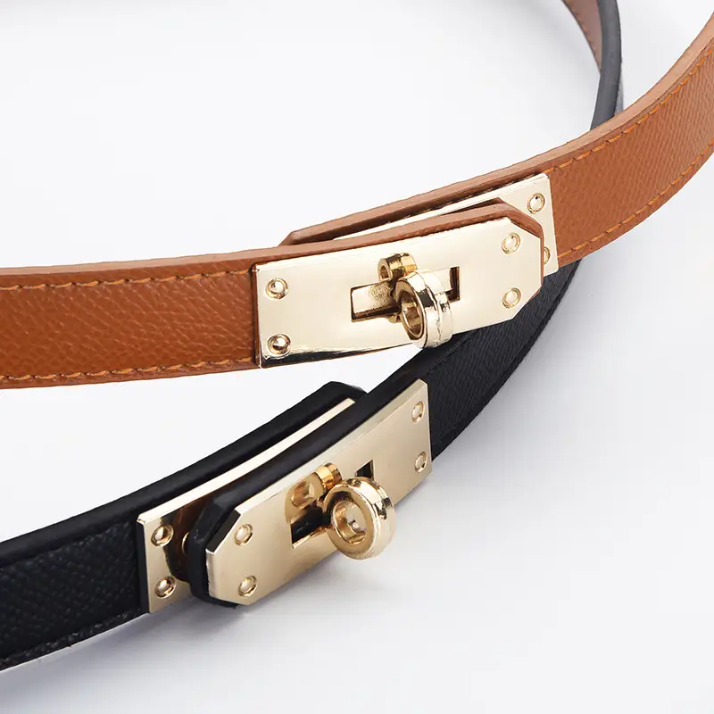 Women's Black Leather Belt with Gold Buckle - Image 19