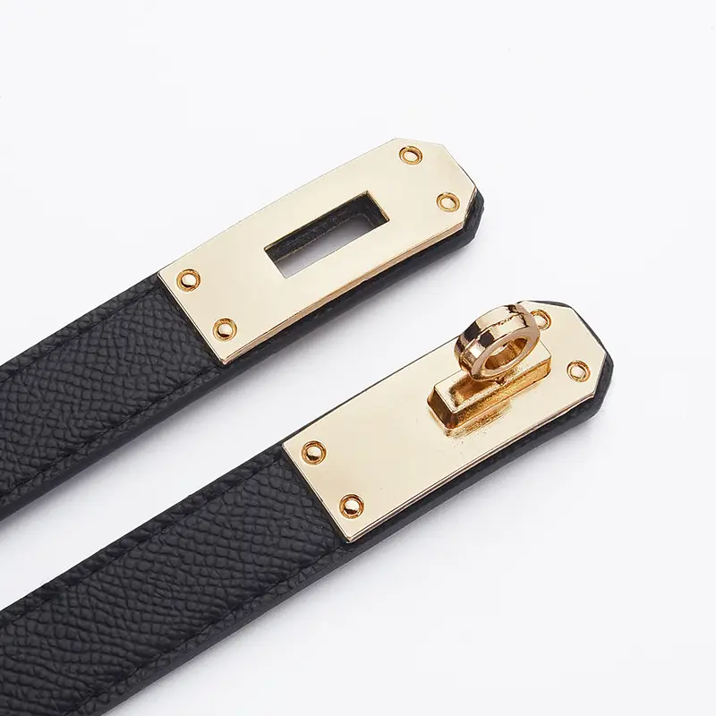 Women's Black Leather Belt with Gold Buckle - Image 20