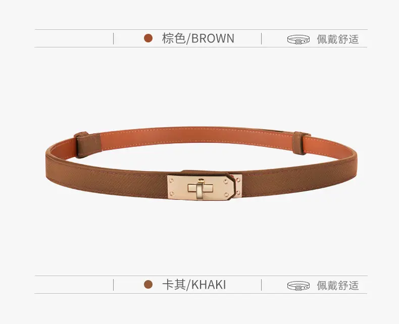 Women's Black Leather Belt with Gold Buckle — feature 12