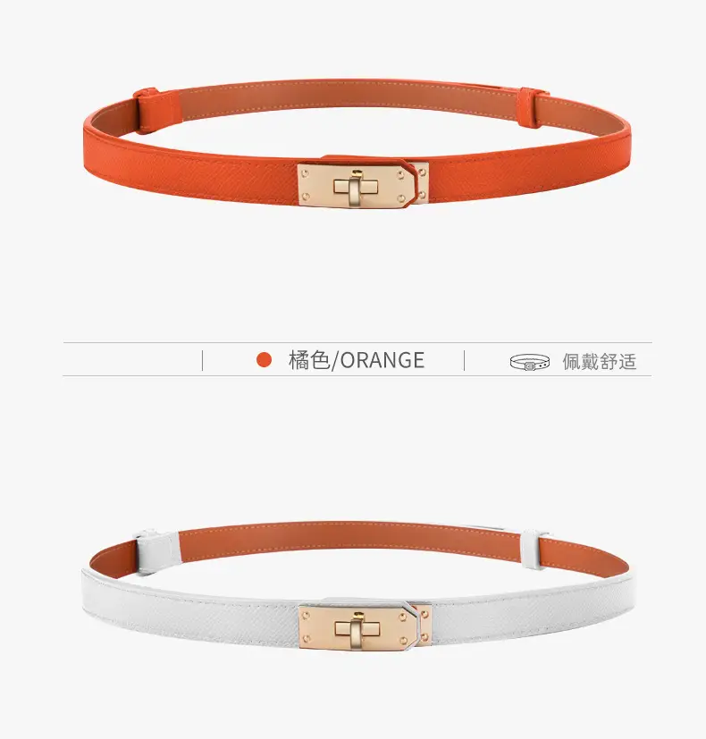 Women's Black Leather Belt with Gold Buckle — feature 13