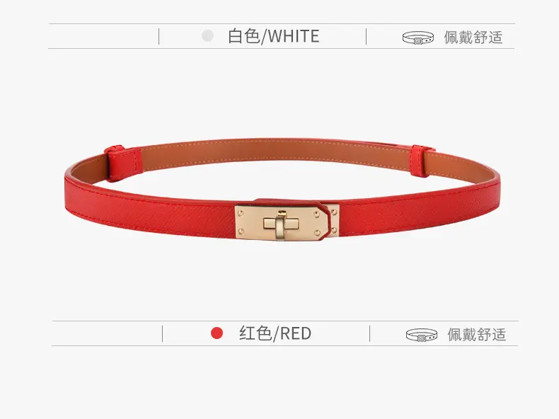 Women's Black Leather Belt with Gold Buckle — feature 14