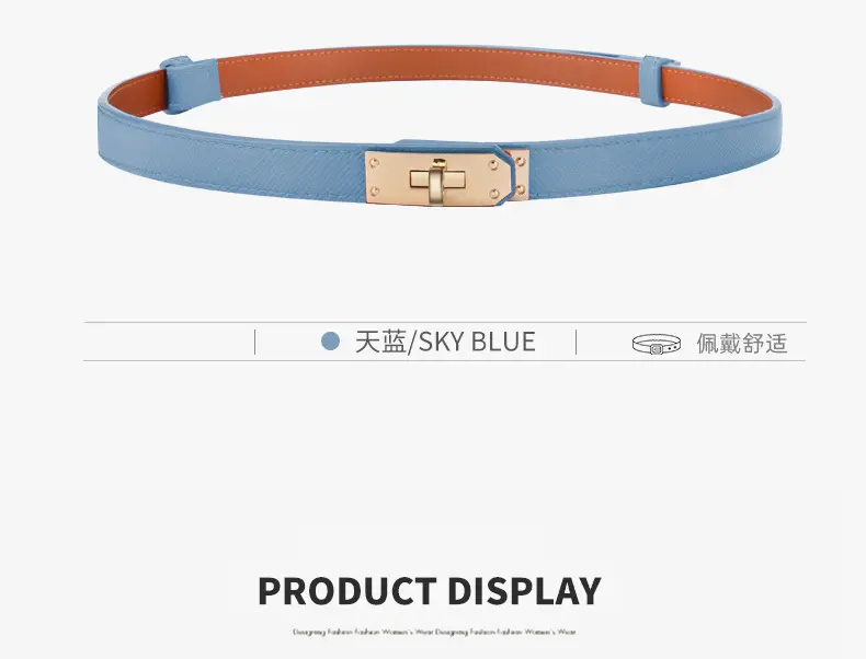 Women's Black Leather Belt with Gold Buckle — feature 15