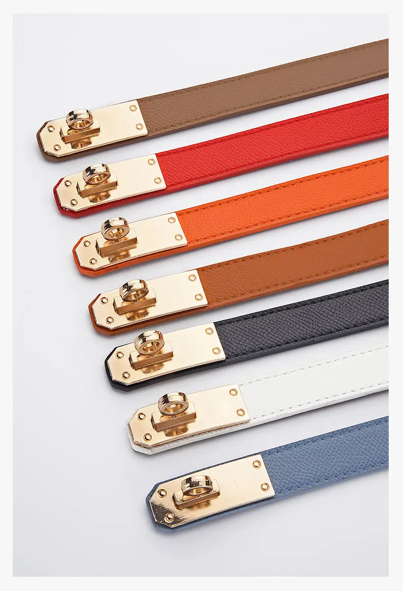 Women's Black Leather Belt with Gold Buckle — feature 16