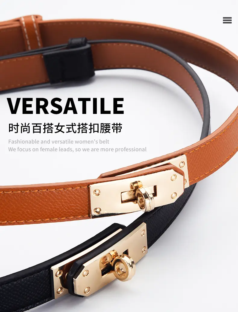 Women's Black Leather Belt with Gold Buckle — feature 2