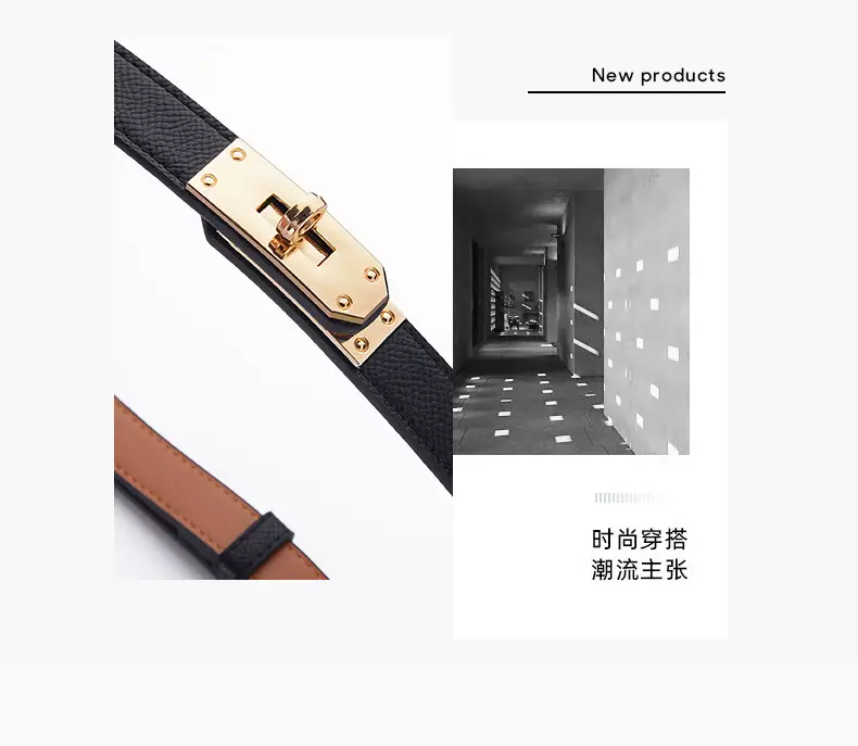 Women's Black Leather Belt with Gold Buckle — feature 4