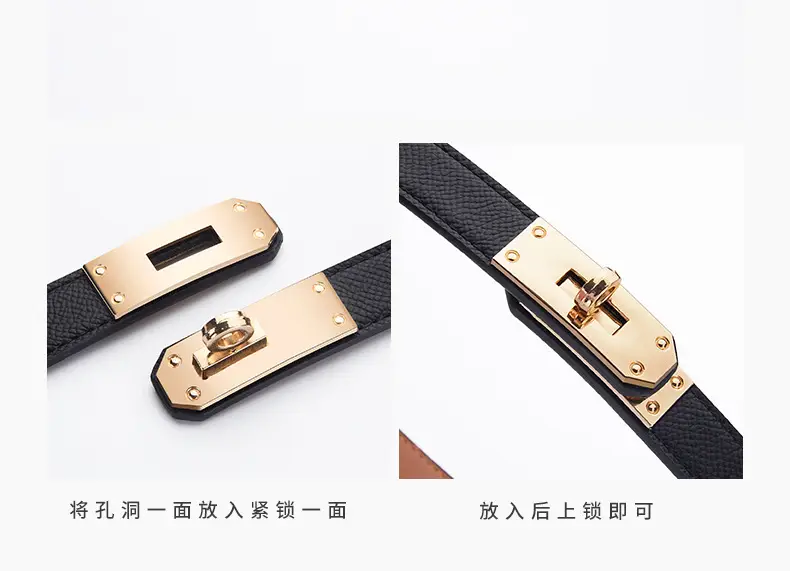 Women's Black Leather Belt with Gold Buckle — feature 6