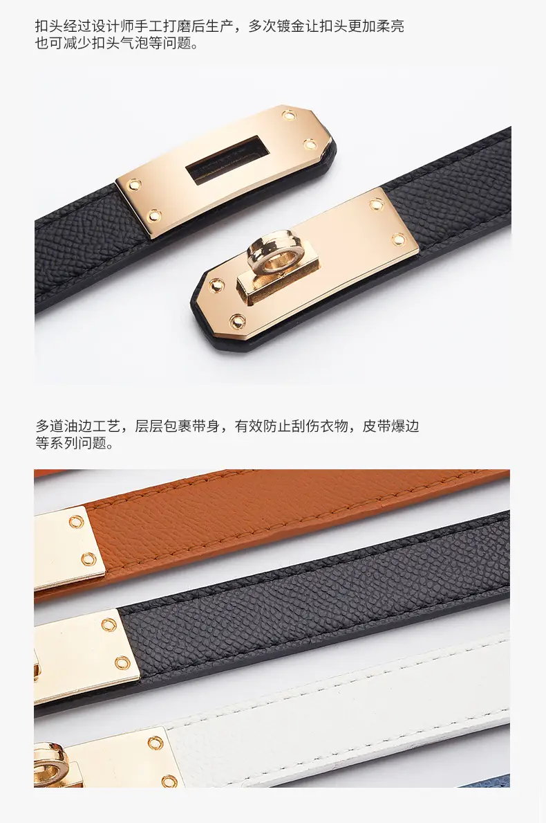 Women's Black Leather Belt with Gold Buckle — feature 8