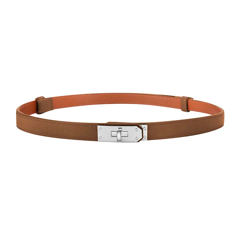 Women's Black Leather Belt with Gold Buckle - Image 11