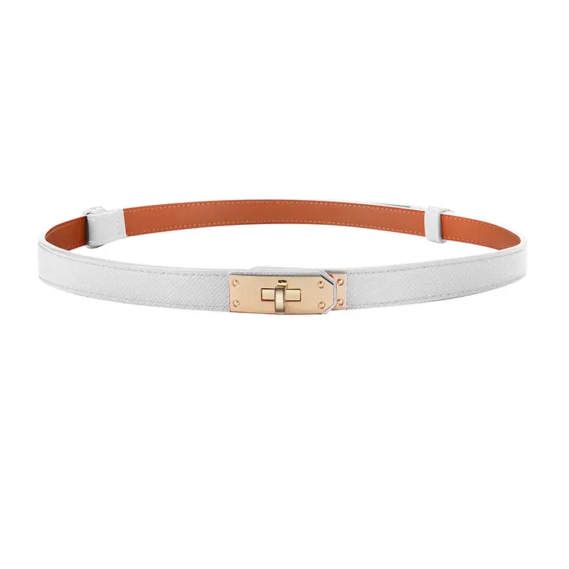 Women's Black Leather Belt with Gold Buckle - Image 2