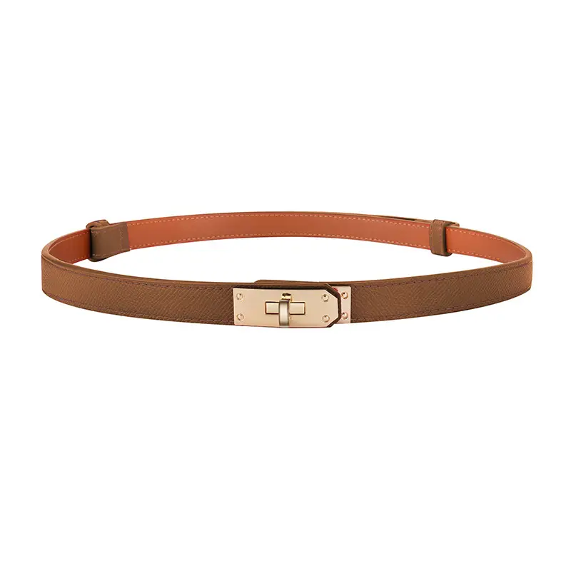 Women's Black Leather Belt with Gold Buckle - Image 3