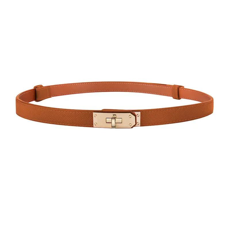 Women's Black Leather Belt with Gold Buckle - Image 4