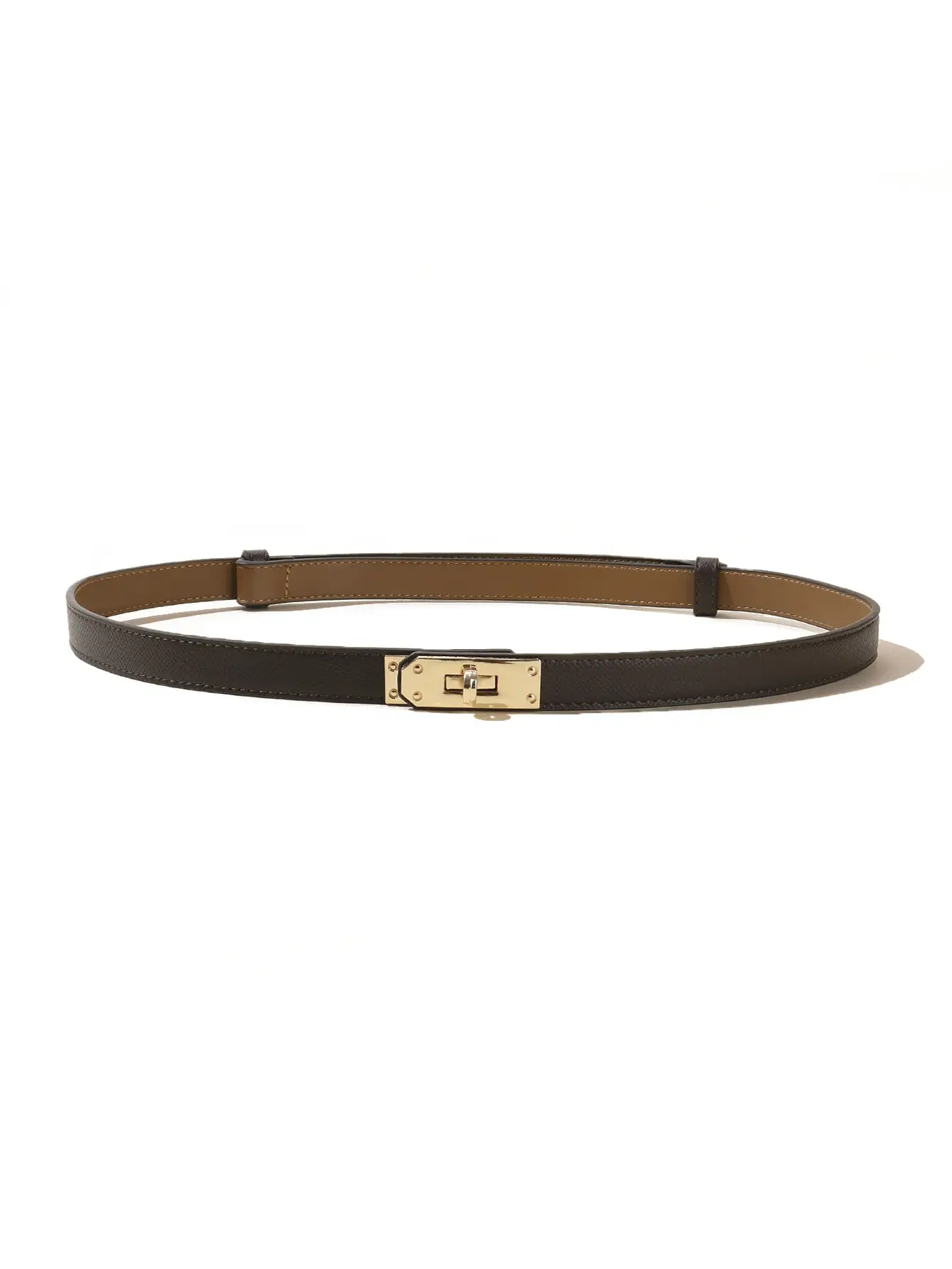Women's Black Leather Belt with Gold Buckle - Image 7