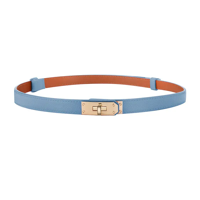 Women's Black Leather Belt with Gold Buckle - Image 8