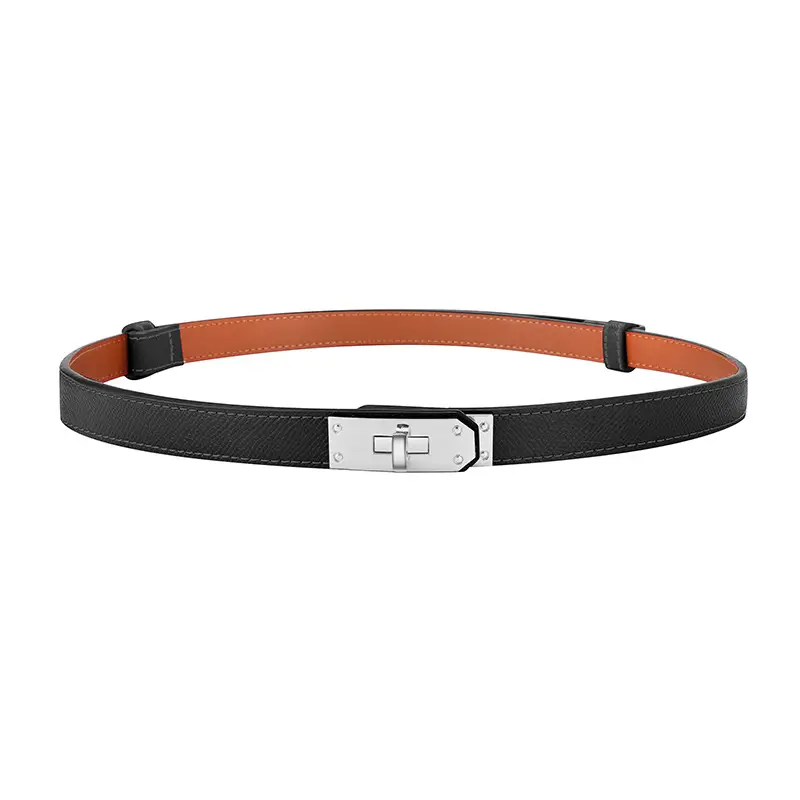 Women's Black Leather Belt with Gold Buckle - Image 9