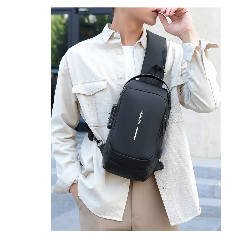 Men's Blue Brown Crossbody Bag with Password Lock - Image 16
