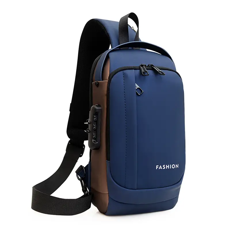 Men's Blue Brown Crossbody Bag with Password Lock - Image 11