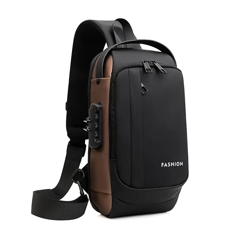 Men's Blue Brown Crossbody Bag with Password Lock - Image 12