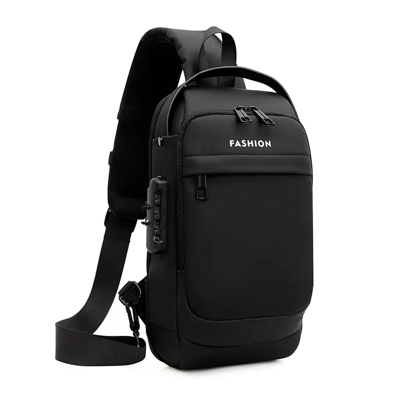 Men's Blue Brown Crossbody Bag with Password Lock - Image 5