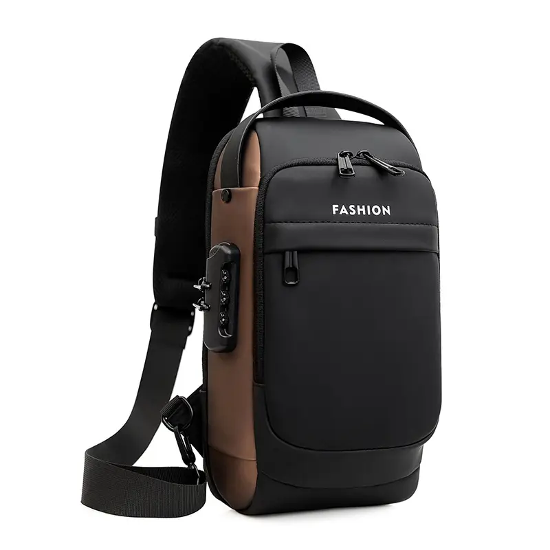 Men's Blue Brown Crossbody Bag with Password Lock - Image 8