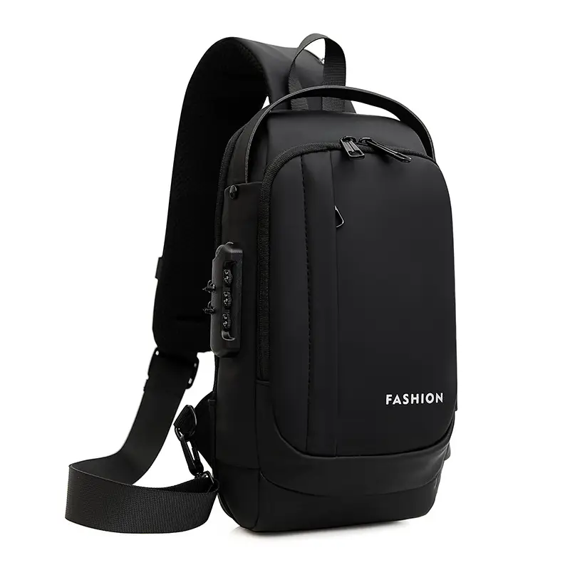 Men's Blue Brown Crossbody Bag with Password Lock - Image 9