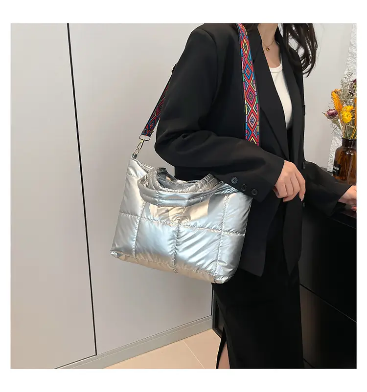 2024 Women's Black Puffer Tote Bag with Embroidered Strap — feature 16
