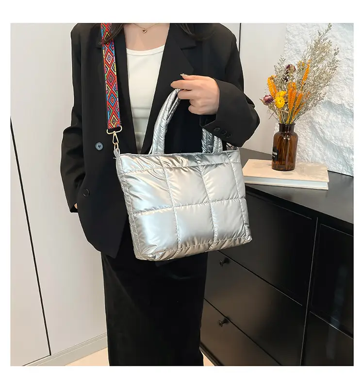 2024 Women's Black Puffer Tote Bag with Embroidered Strap — feature 18