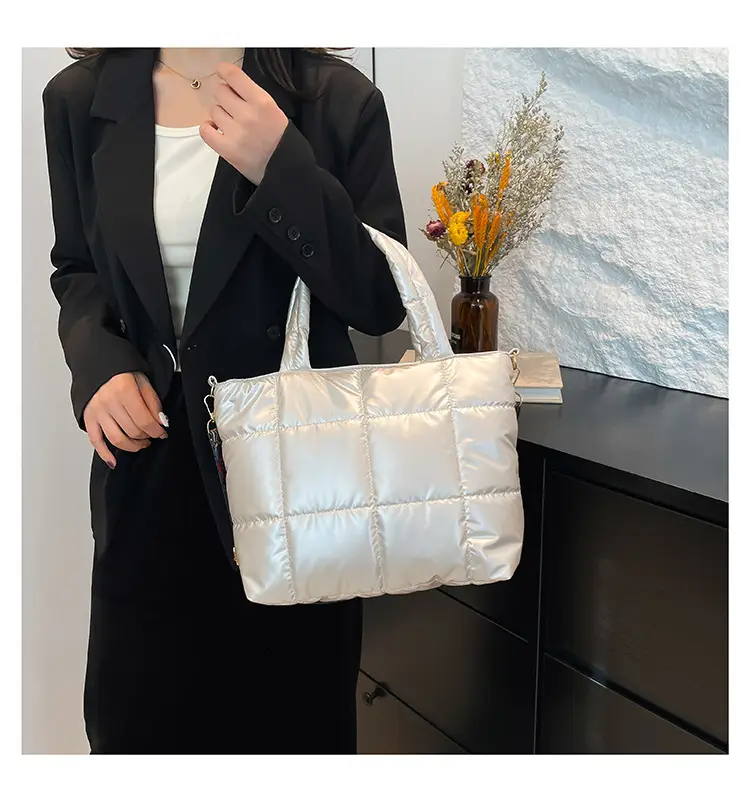 2024 Women's Black Puffer Tote Bag with Embroidered Strap — feature 20