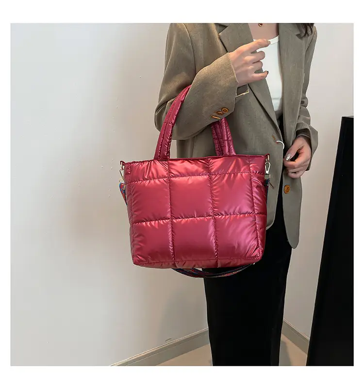 2024 Women's Black Puffer Tote Bag with Embroidered Strap — feature 24