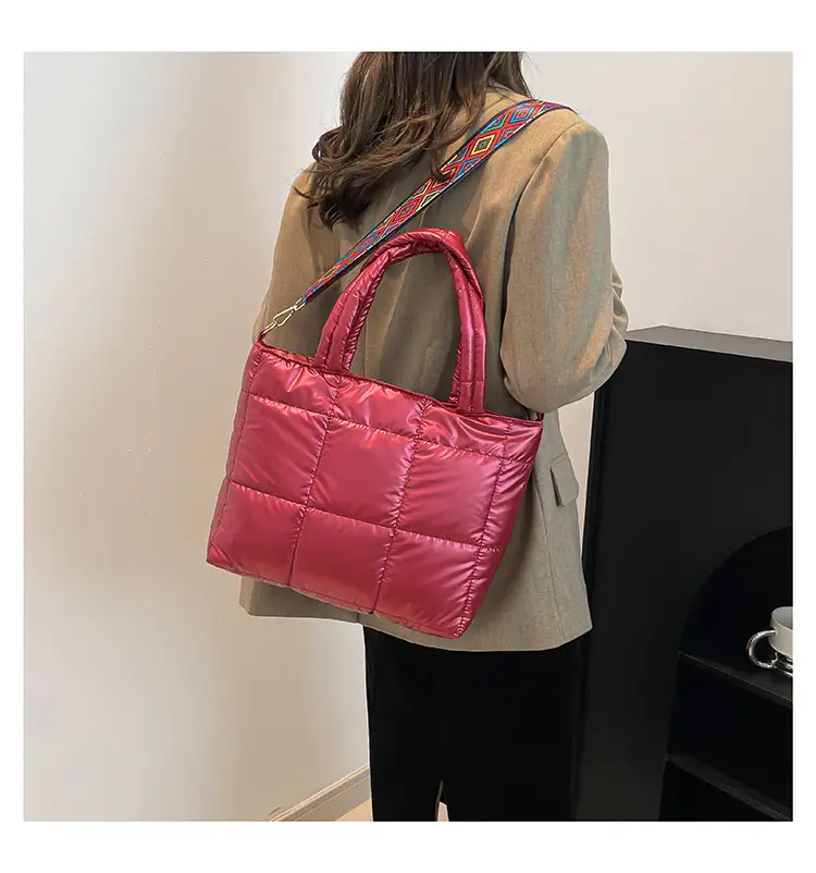 2024 Women's Black Puffer Tote Bag with Embroidered Strap — feature 27
