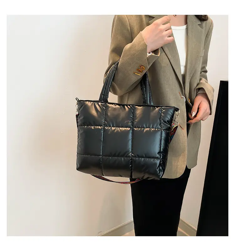 2024 Women's Black Puffer Tote Bag with Embroidered Strap — feature 29