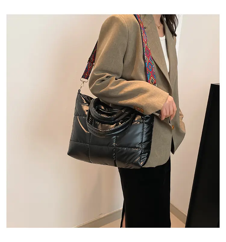 2024 Women's Black Puffer Tote Bag with Embroidered Strap — feature 31