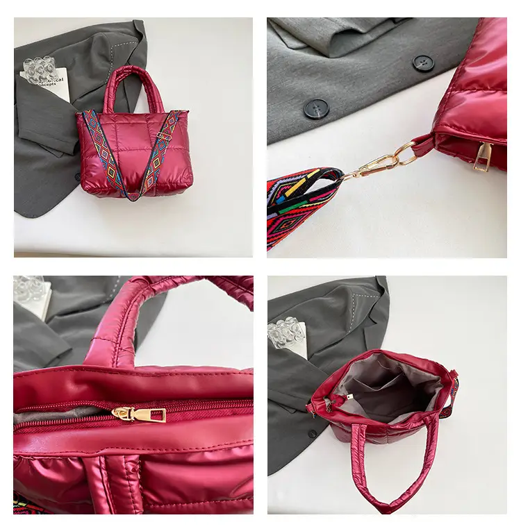 2024 Women's Black Puffer Tote Bag with Embroidered Strap — feature 9