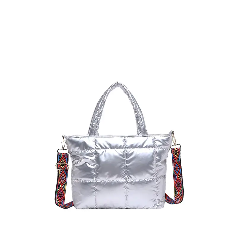2024 Women's Black Puffer Tote Bag with Embroidered Strap - Image 3