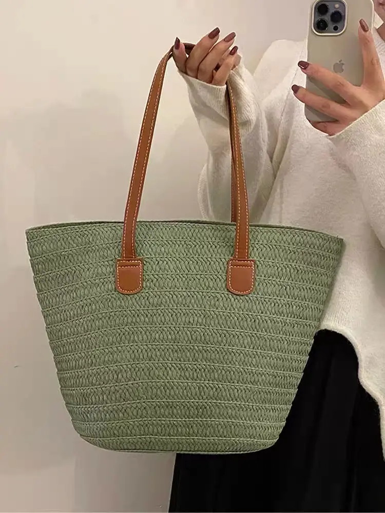 Women Straw Woven Tote Bag Large Capacity Beach Bag - Image 5