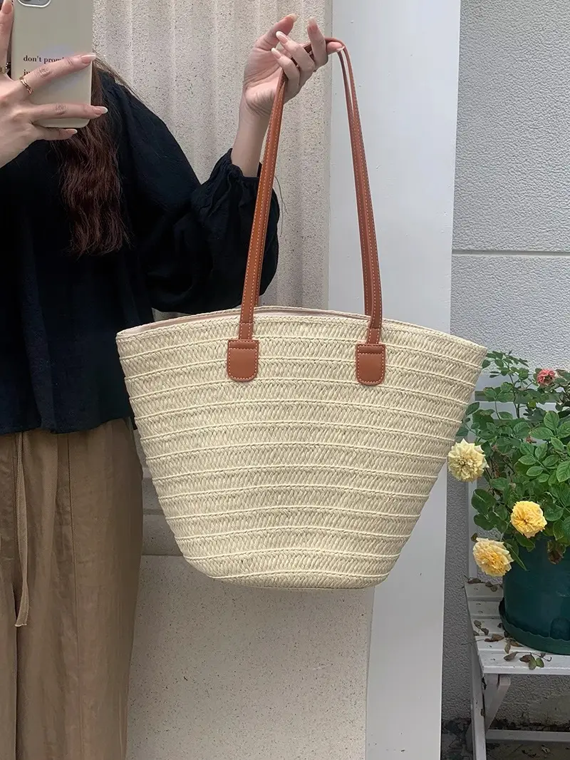 Women Straw Woven Tote Bag Large Capacity Beach Bag - Image 6