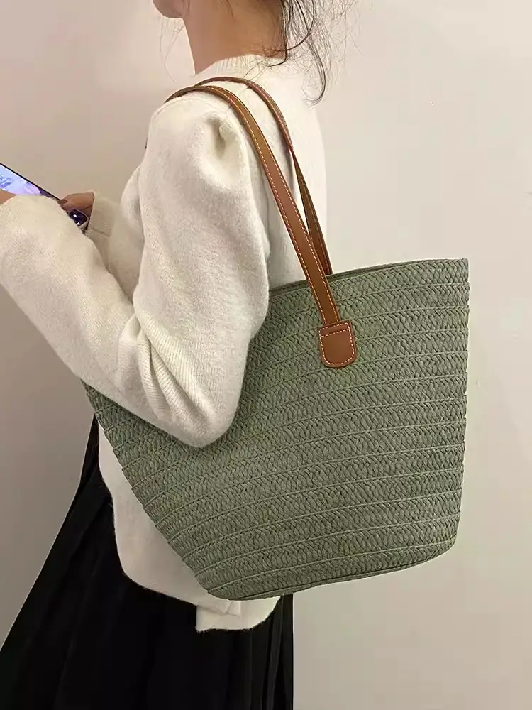 Women Straw Woven Tote Bag Large Capacity Beach Bag - Image 7