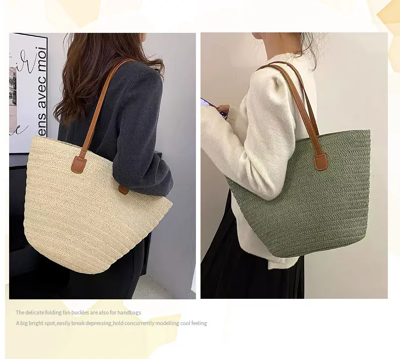 Women Straw Woven Tote Bag Large Capacity Beach Bag — feature 6