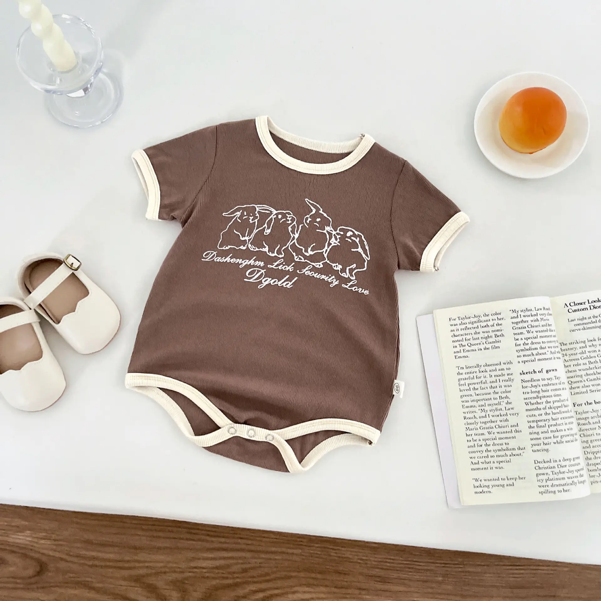 Korean Style Women Cotton T-Shirt Brown 8M - Image 2
