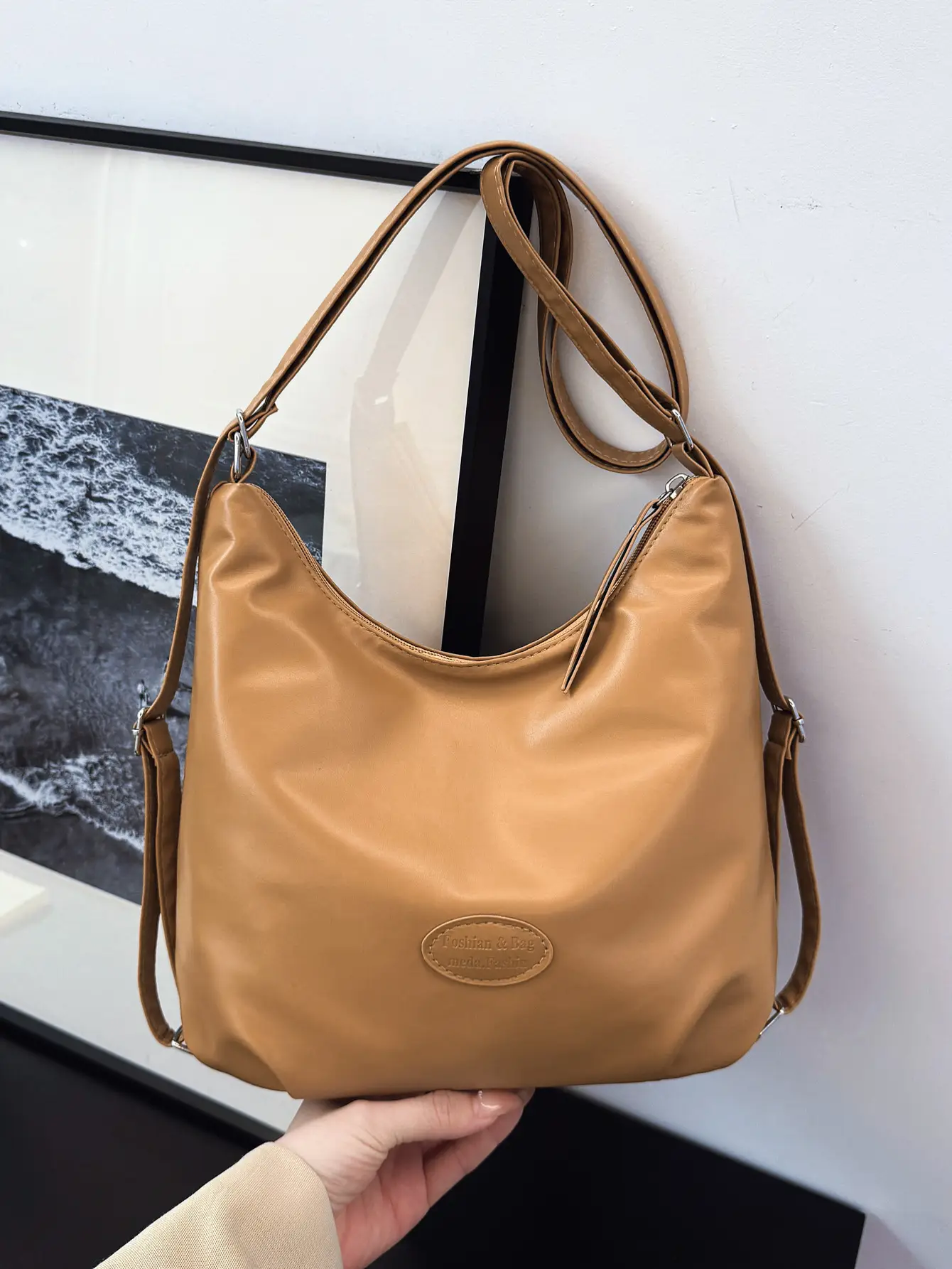 Japanese Style Tan Shoulder Bag with Adjustable Strap — feature 13