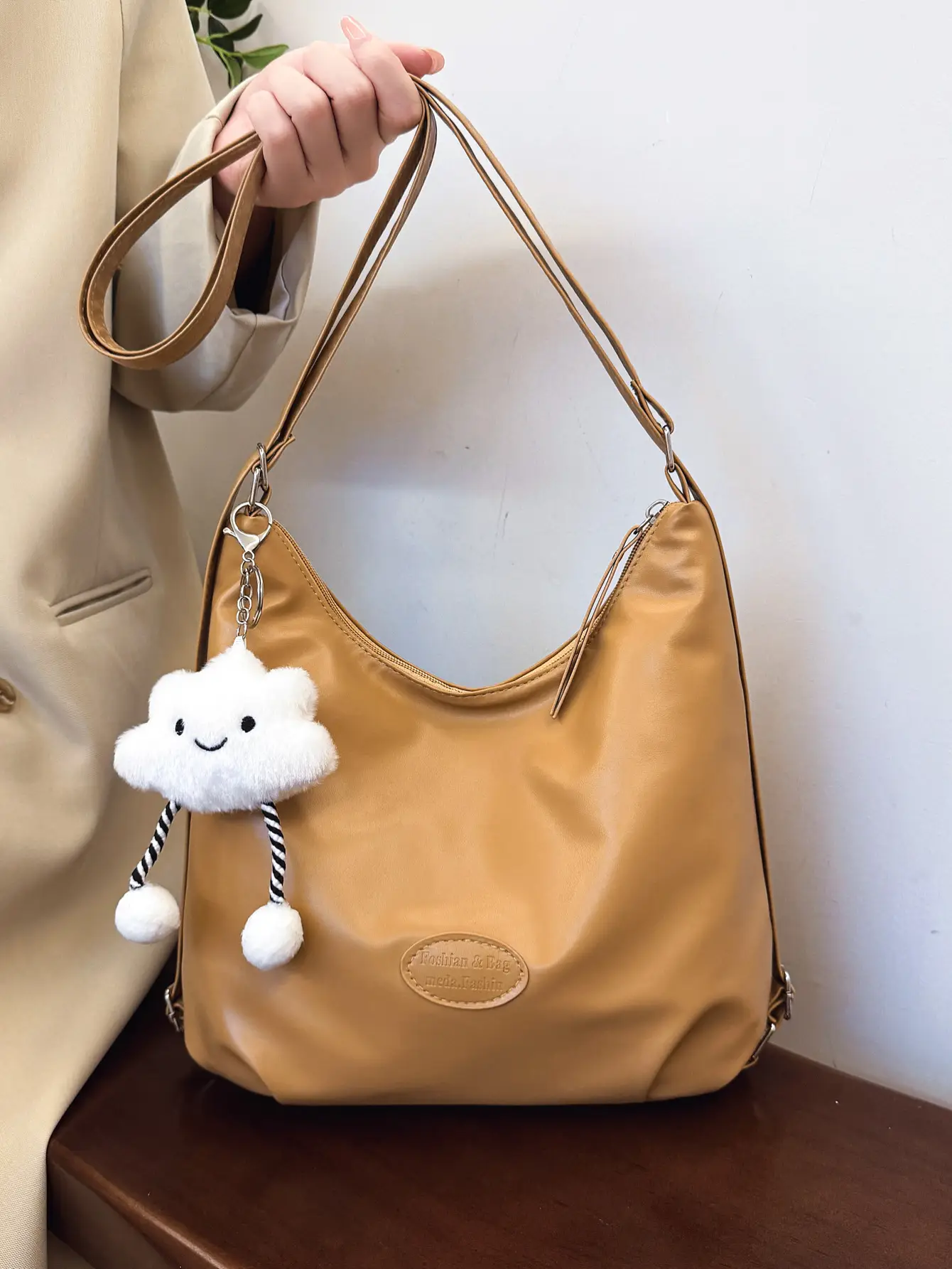 Japanese Style Tan Shoulder Bag with Adjustable Strap — feature 16