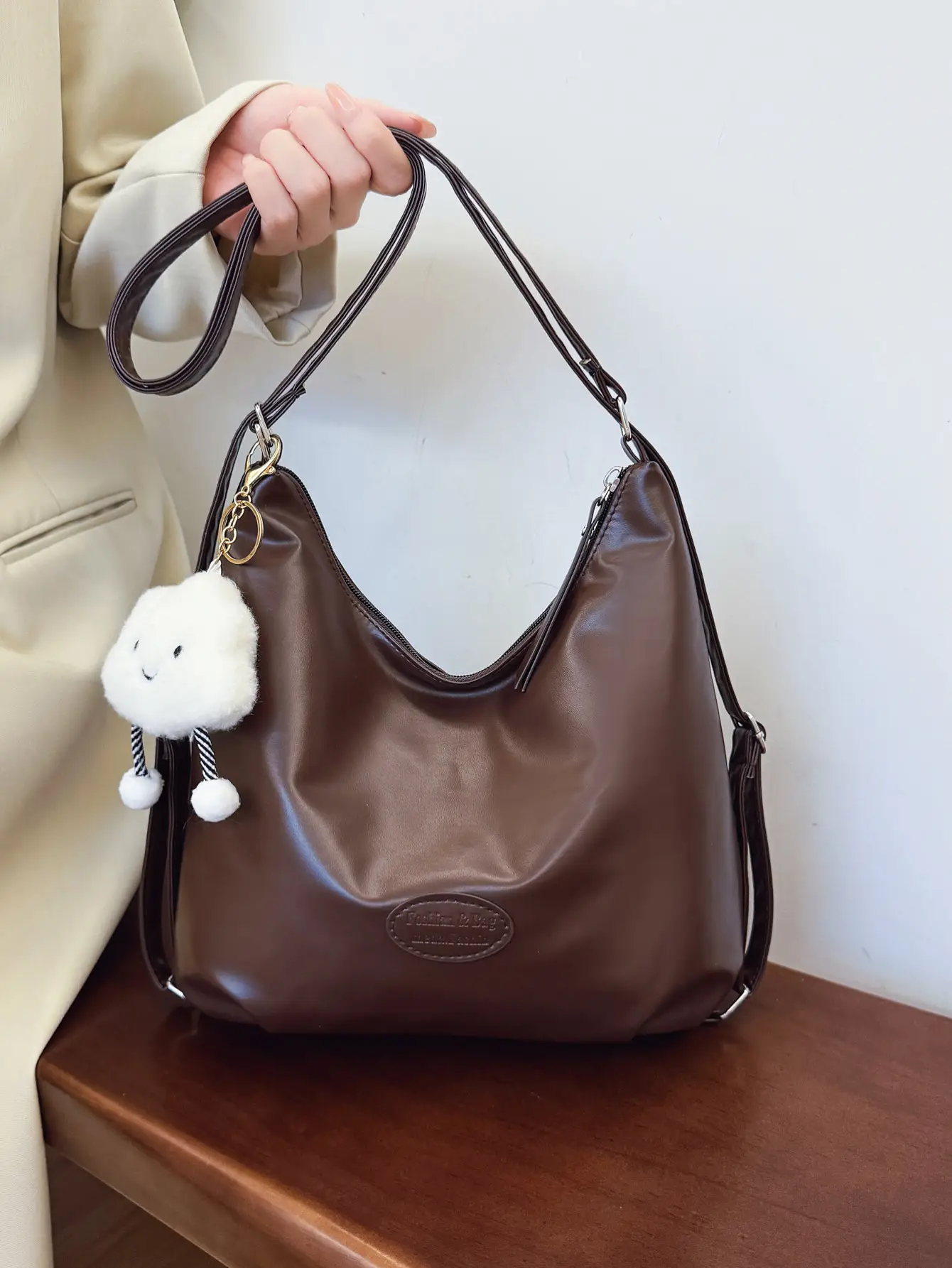 Japanese Style Tan Shoulder Bag with Adjustable Strap — feature 17