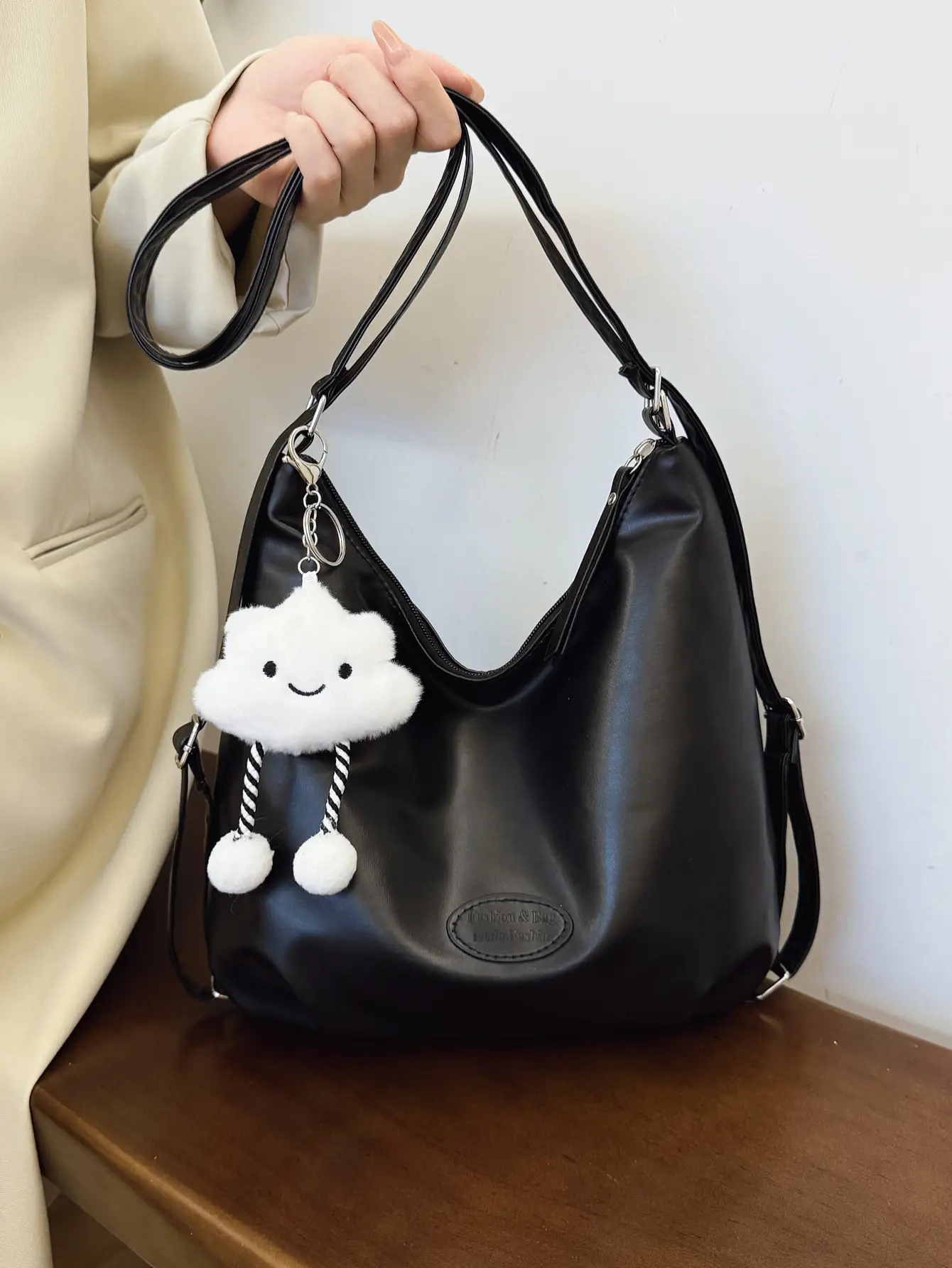 Japanese Style Tan Shoulder Bag with Adjustable Strap — feature 19