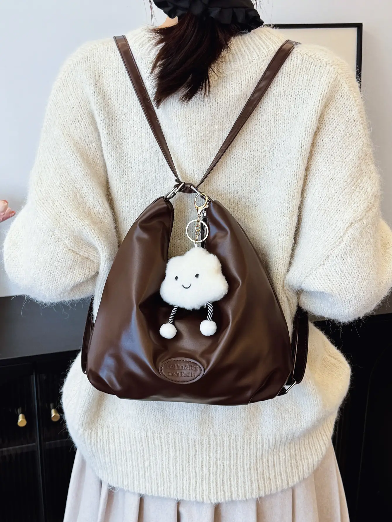 Japanese Style Tan Shoulder Bag with Adjustable Strap — feature 23