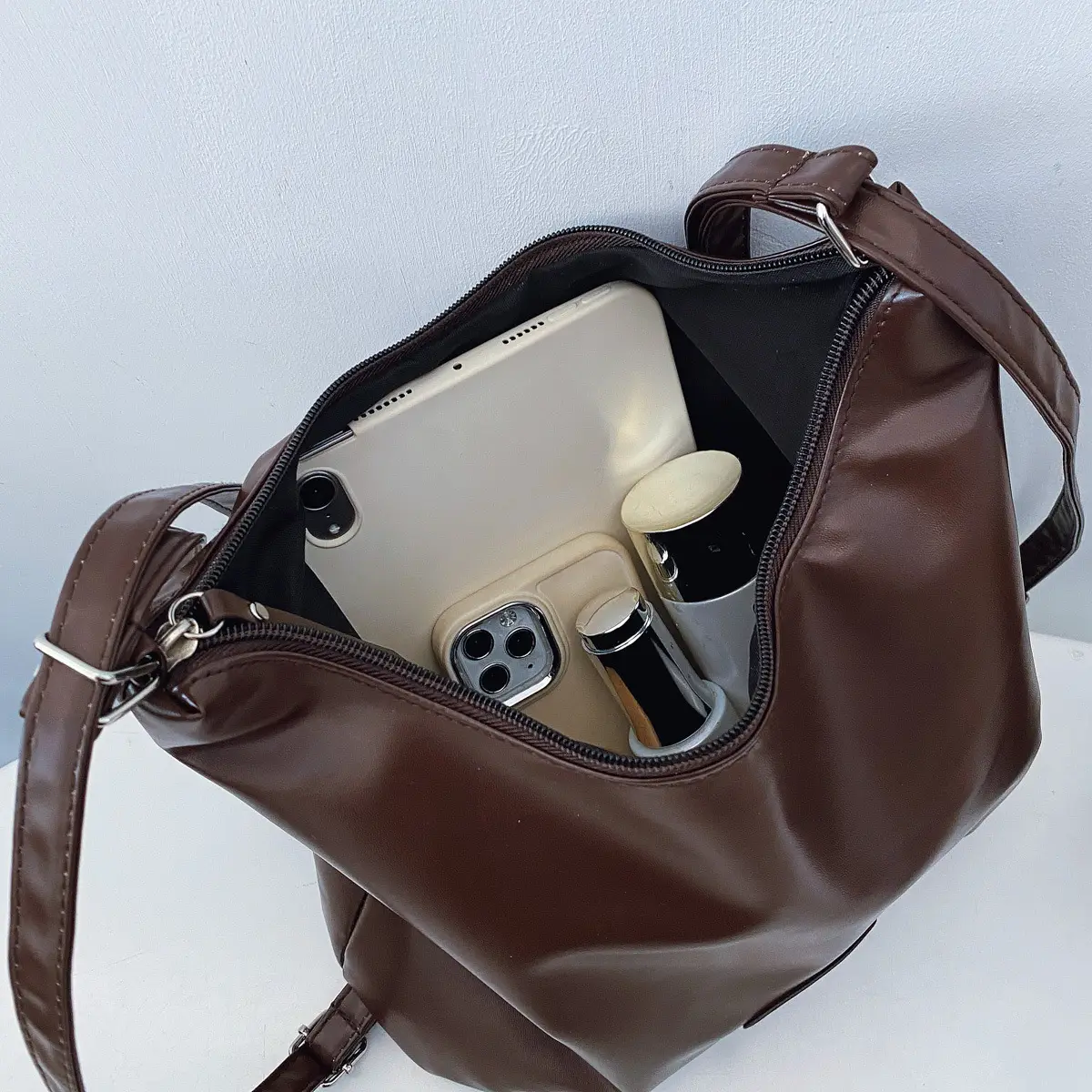 Japanese Style Tan Shoulder Bag with Adjustable Strap — feature 6